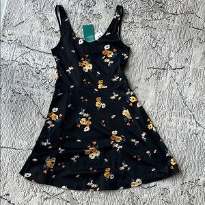 H&M Black Mini Dress with Orange Floral Pattern